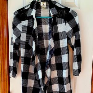 Cardigan, black and white checked, Medium